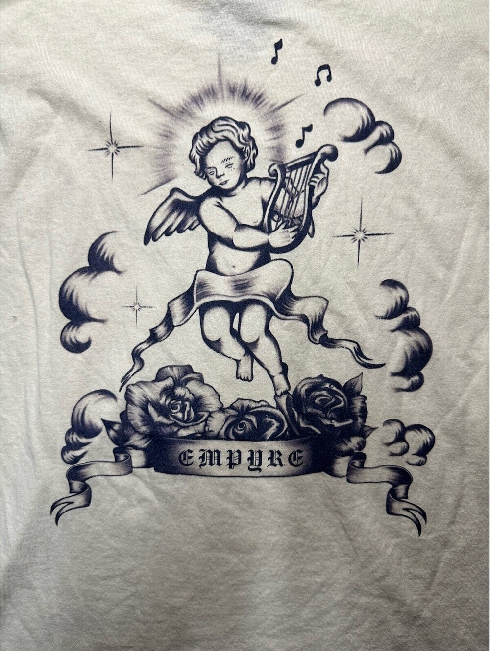 Empyre Angel Cherub Graphic T Shirt Y2K Skate Streetwear Cream Mens Large